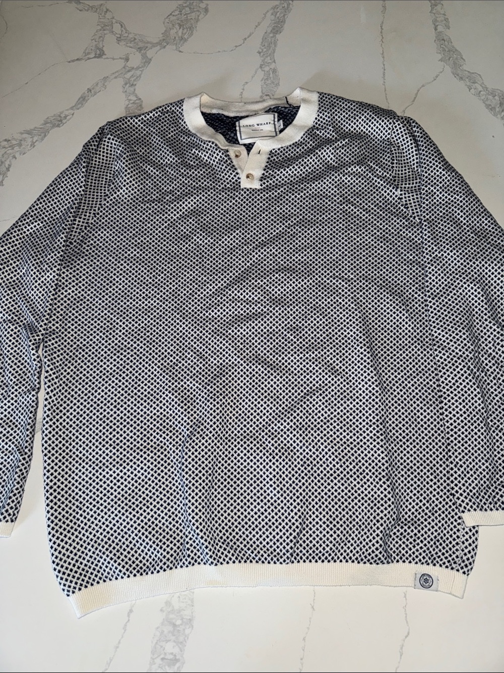 Long Sleeve Henley Sweater in Navy & White by Vineyard Vines